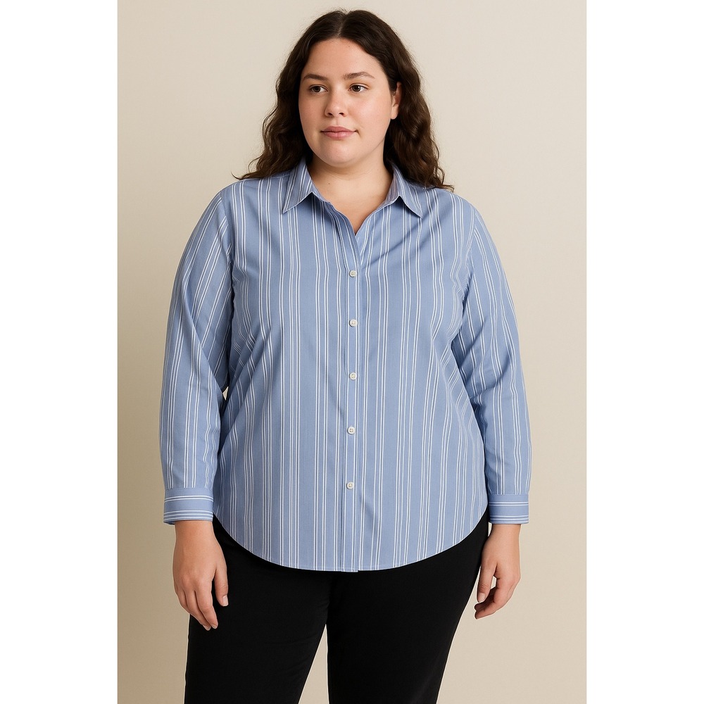 Chicos No Iron Shirt‎ Blue Striped Womens Size 3 Long Sleeve Effortless NWT